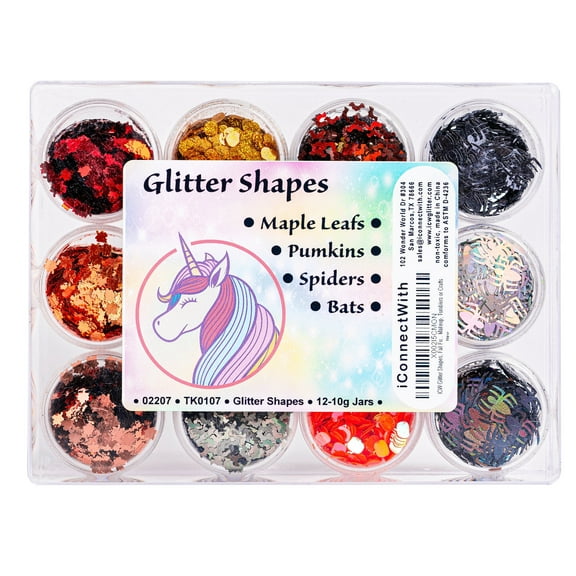 iConnectWith Glitter - Multi-Color Pumpkin, Spider, Bat Shapes Glitter Kit