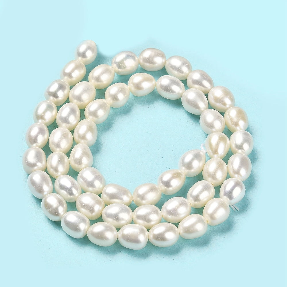 Natural Cultured Freshwater Pearl Beads Strands Rice Grade 6A+ Floral White 6.5~7.5x6~7mm Hole: 0.6mm 50pcs/strand 14.76''(37.5cm)