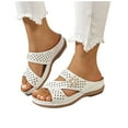 thumbnail image 4 of Summer Sandals Women Arch Support Wedge Open Toe Slip-on Peep Toe Slides Sandals Slippers Women Dressy Comfortable Summer Casual Sandals White 40, 4 of 6