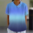 thumbnail image 2 of Women Summer Tops Summer Ladies Elegant Lapel Crewneck Linen Shirt Printed Loose Pullover Vintage Casual T Shirt Oversized Long Tops Blouse Short Sleeve Women's Lace And Blouses Plain Blue 4XL, 2 of 5