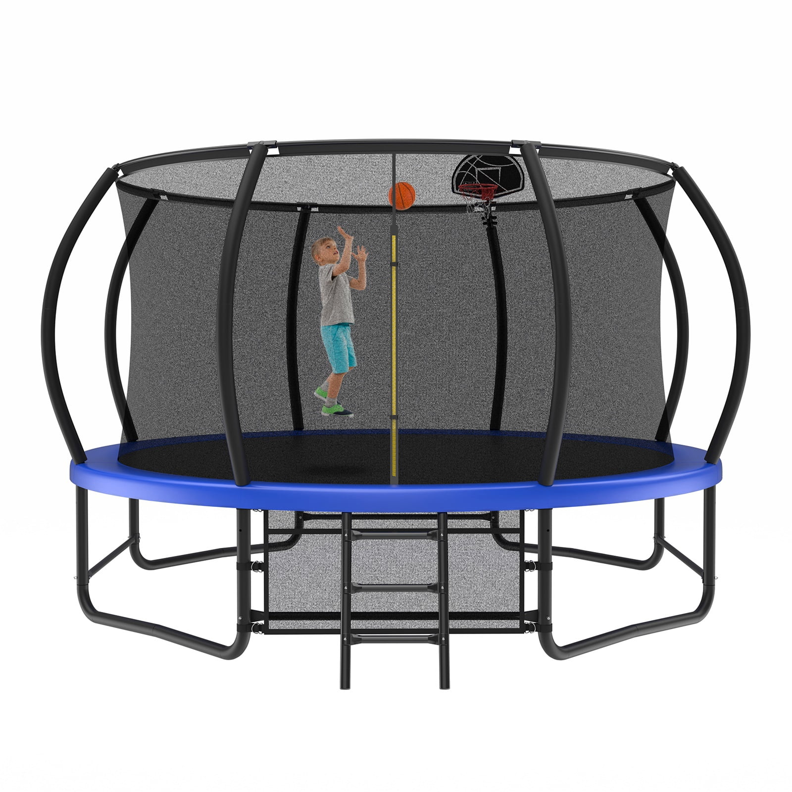 Hommoo 14FT Trampoline with Enclosure, Recreational Trampolines with Ladder and AntiRust Coating, ASTM Approval Outdoor Trampoline for Kids, Blue