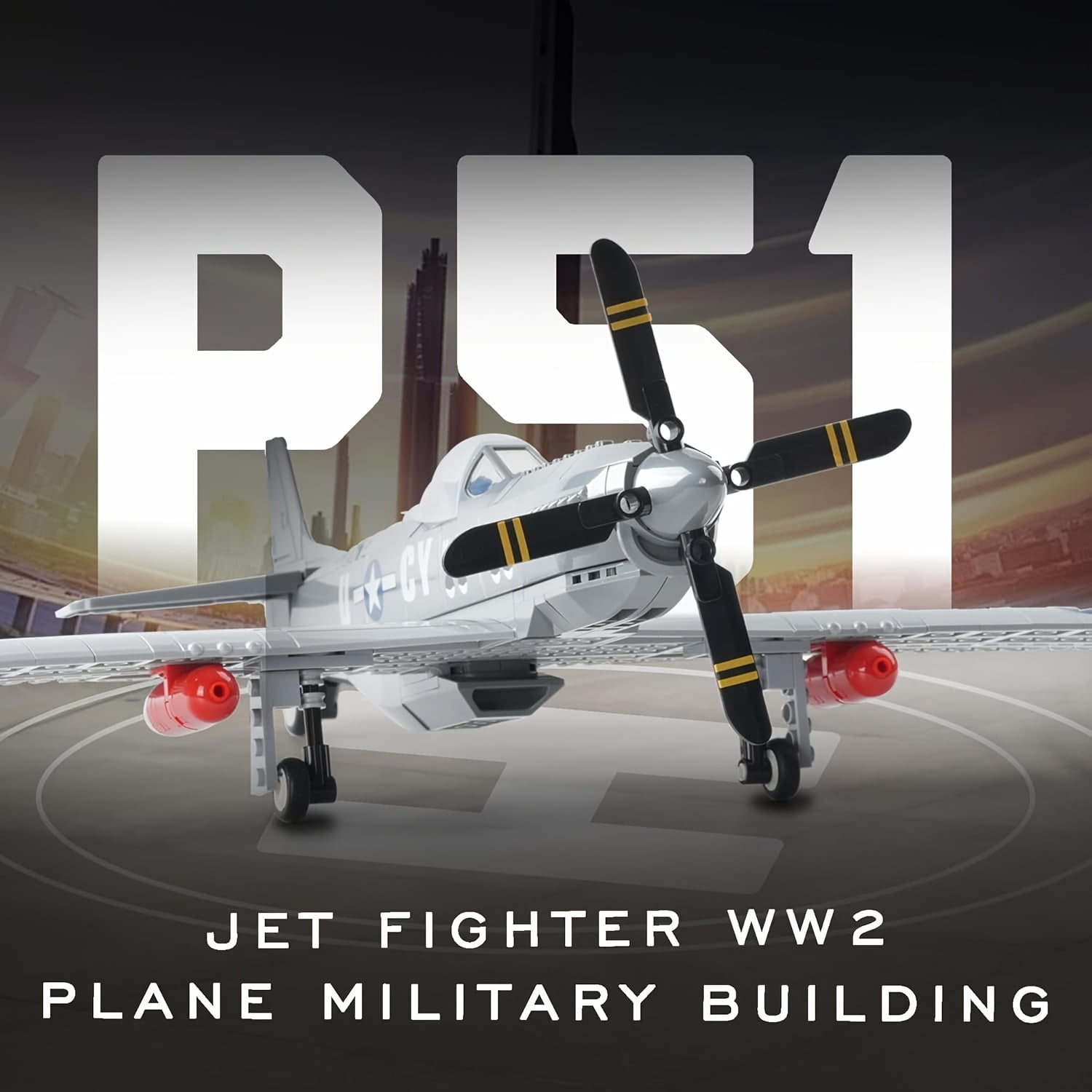 285PCS P-51 Mustang Fighter Plane Building Block Set- Army Aircraft Model Airplane Toy Kit for Kids and Adults, Jet Fighter Plane Military Building Set, Birthday Christmas Gifts for Boys and Girls