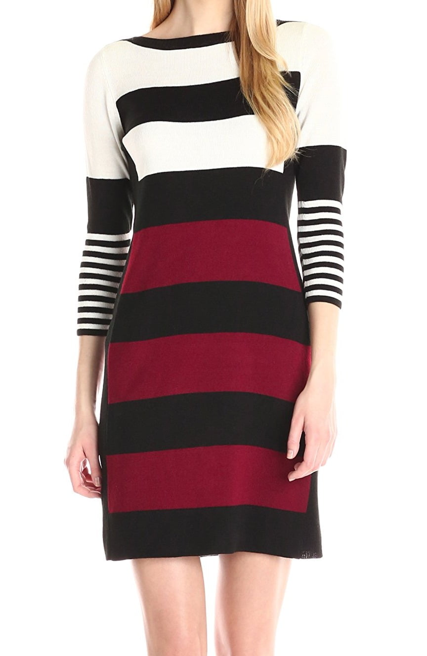 black and white striped sweater dress