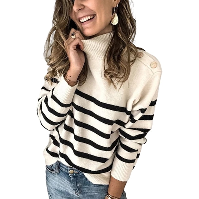 Guardurnaity Suéter a rayas de moda para mujer, cálido y cómodo, varios colores disponibles, invierno para mujer Prendas para la parte del cuerpo Blanquecino SG