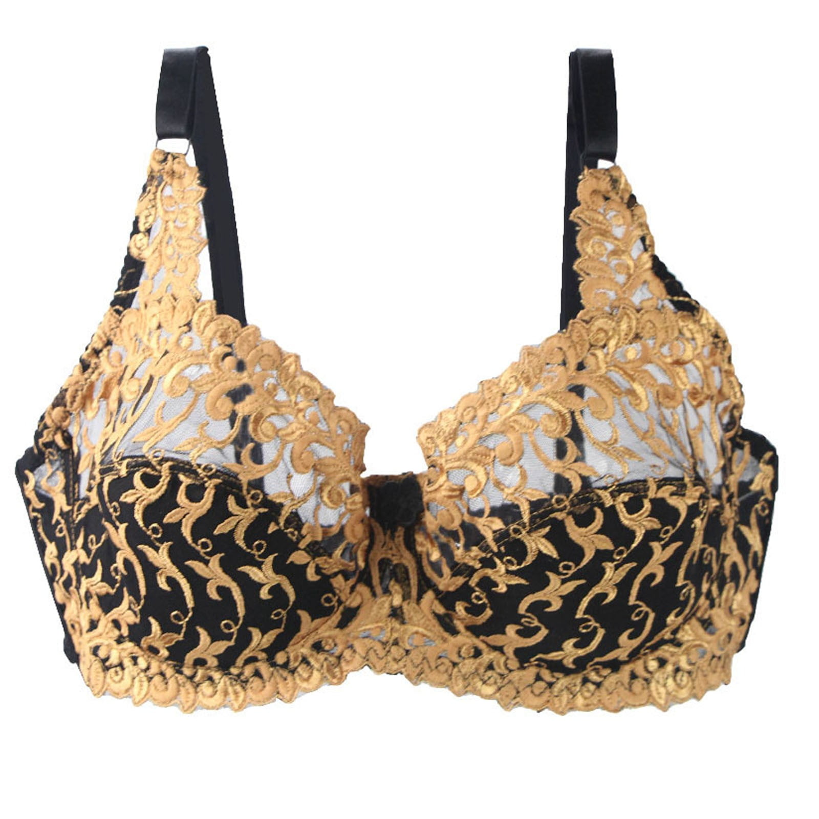 Ultra Thin Lace Bras for Women Large Breast Plus Size Underwire Embroidery  Bralette Sexy See Through Corset Lingerie (Color : Gold, Size : 40D/9OD)