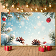 thumbnail image 6 of Snow-Covered Christmas Banner Red Ornament Holiday Backdrop Pine Cone Sparkling Light Winter Display for Christmas Party Home Decoration Family Reunion, 6 of 9