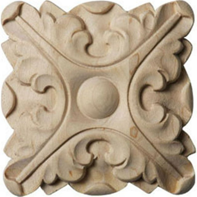 Ekena Millwork ROS02X02ACRW 2,75 Po x 2,75 Po H x 0,5 Po P Acanthus Rosette - Bois de Caoutchouc - Accent Architectural