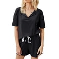 thumbnail image 1 of Hanerdun Women's 2PCS Short Sleeve Pajama Set Sleepwear Henley Tops & Drawstring Shorts, Black 2XL, 1 of 5