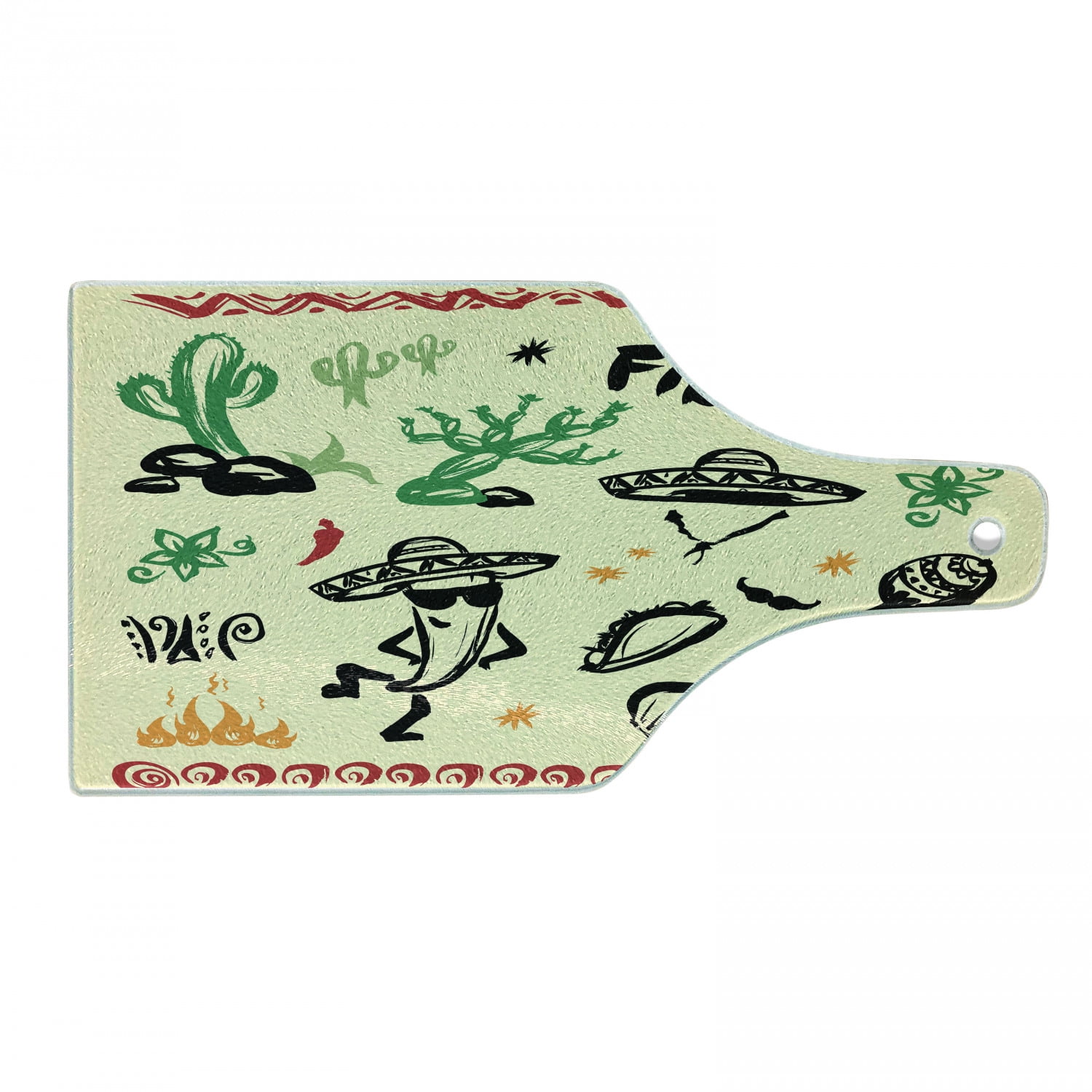 Fiesta Multicolor Tempered Glass Cutting Board with Guitar and Taco Design