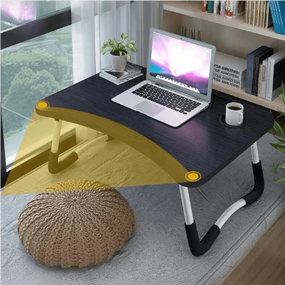 VINAUO Lap Desk with Drawer, 23.6" Extra Large Foldable Laptop Bed Tray Table with Cup Holder & iPad Slot, Portable Breakfast Bed Trays for Working, Eating, Writing on Bed Couch, Black