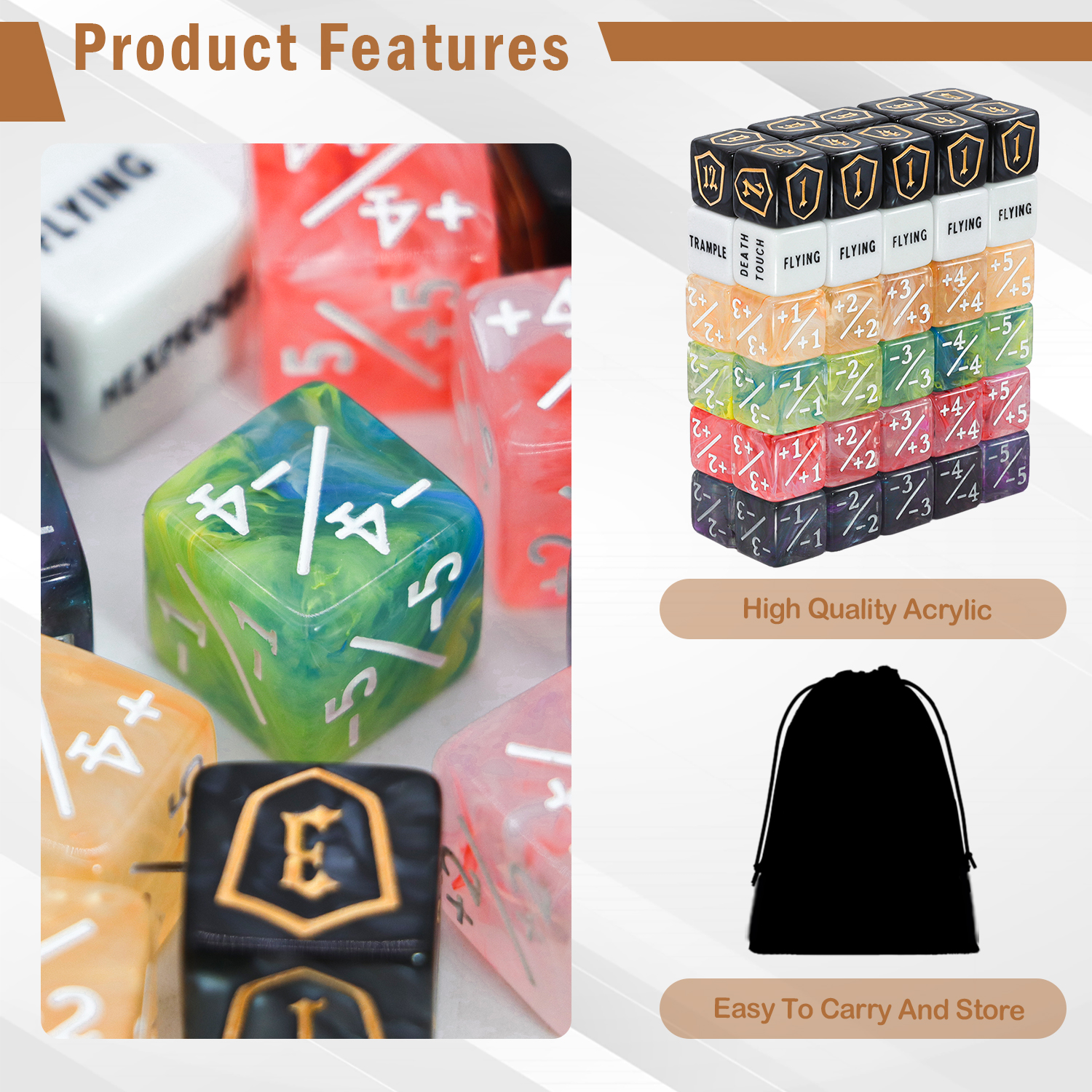 SWAJUJA 60 Pieces MTG Dice Set with Keyword Token Dice & Plus 1 Life Counter & Shield in 6 Colors for Magic The Gathering, MTG, Cards Gaming Accessories