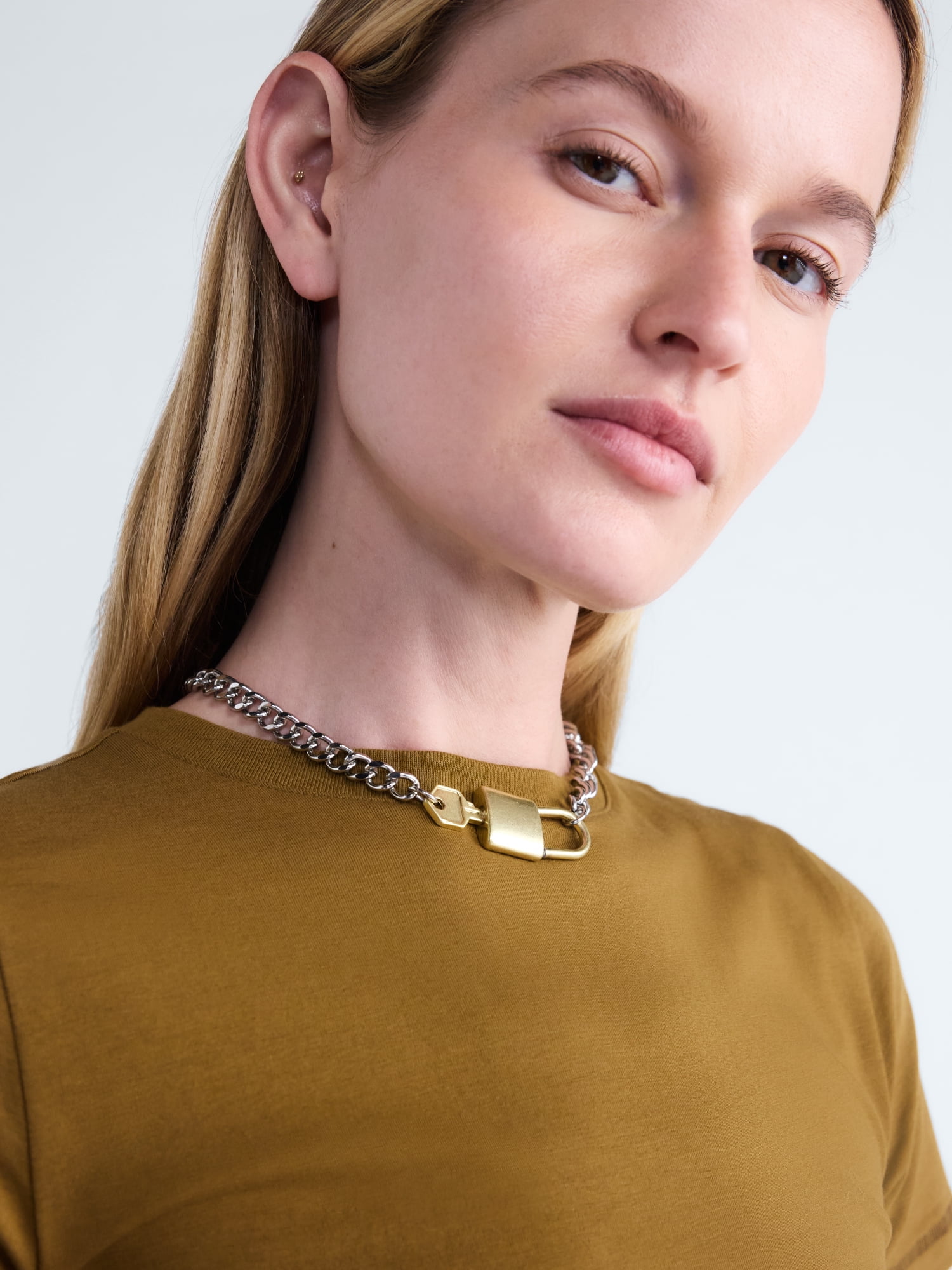 Scoop Women’s Rhodium Tone and Brass Tone Padlock Key Necklace