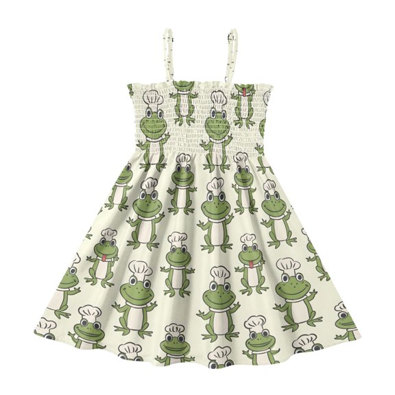 Summer Spaghetti Strap Frog A Line Dress Casual Sleeveless Cami Sundress for Size 2-8 Years