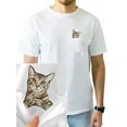 thumbnail image 2 of Funny Cat Pocket Print Cotton T-Shirt for Men and Women- Soft Short SleeFit, S-5XL, Machine Washable, Summer Streetwear, Regular Fit T-Shirt | Playful Design | Comfortable Fit, Cat Shirt, 2 of 11