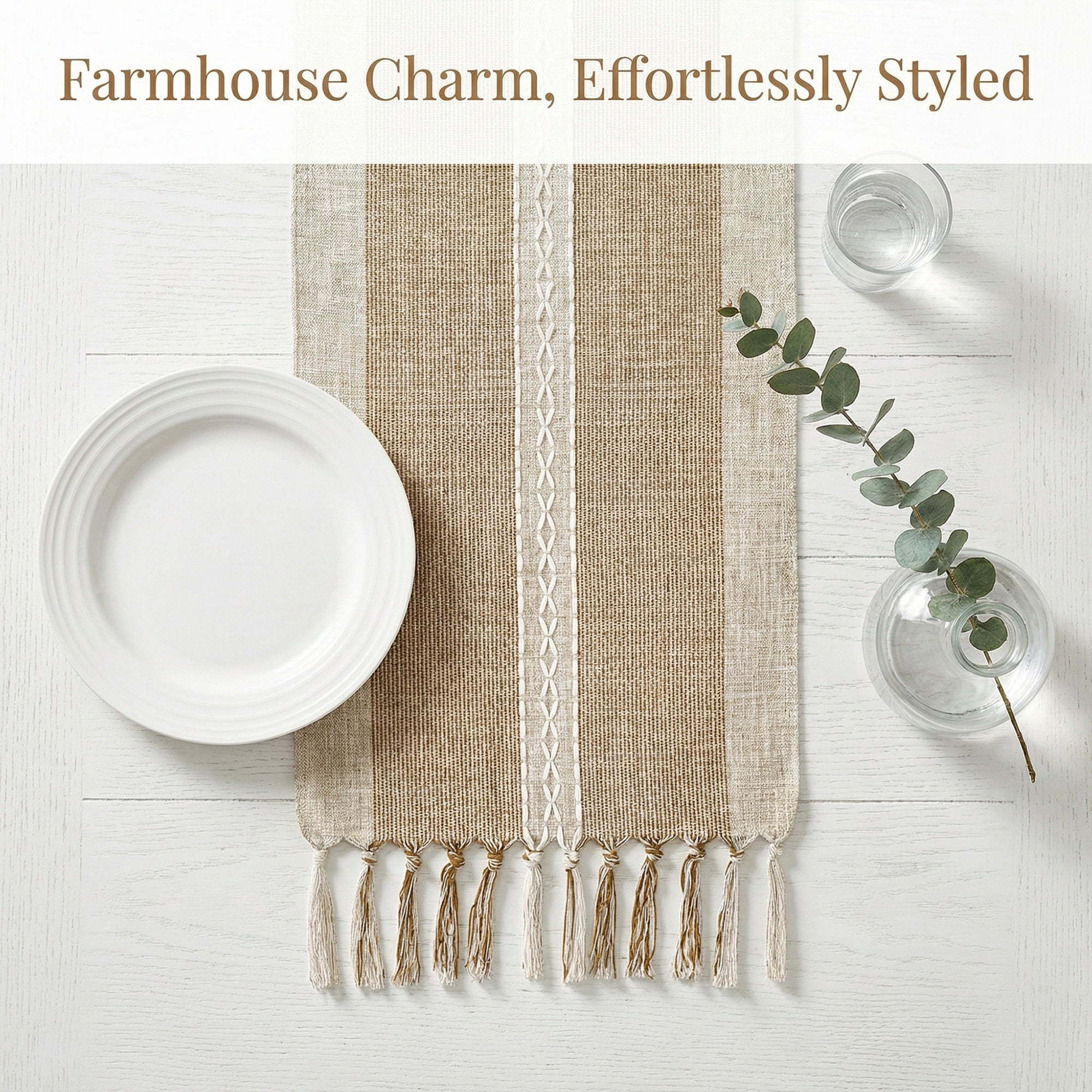 Unique Bargains Home Decorations Tassel Polyester Kitchen Runner Coffee 13x72in