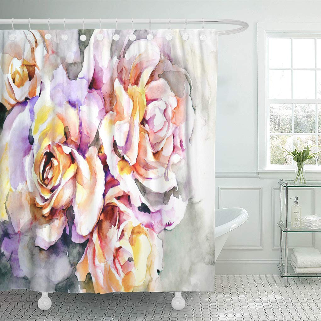 CYNLON Beautiful Flowers Delicate Yellow and Pink Roses on Gray