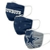 3 Pack Dallas Cowboys Officially Licensed NFL Washable Resuable Face Mask Cover By FOCO