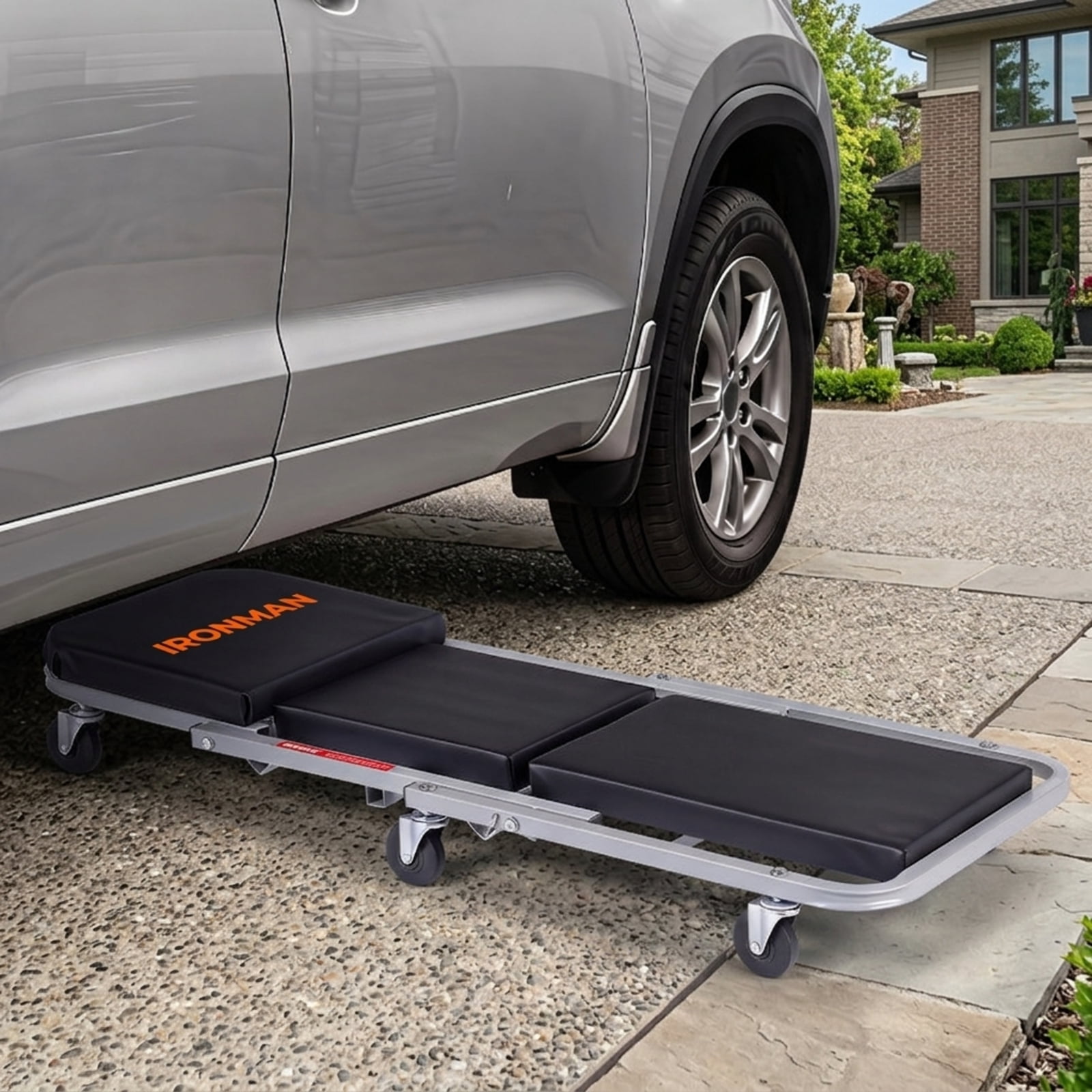Biotree 40" 2-in-1 Mechanic Creeper and Z-Seat 330 LBS, Foldable Garage Creeper Stool with 6 Swivel Casters and Faux Leather Padding, Black and Gray