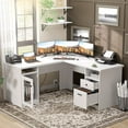 thumbnail image 4 of Homieasy L Shaped Desk with Power Outlet and USB Ports, 60 Inch Corner Computer Desk with Drawers and Storage Shelves, Large 2 Person Study Table L-Shaped Office Desk with File Cabinets, White, 4 of 8