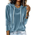 thumbnail image 2 of Velour Hoodies For Women Long Sleeve Loose Hooded Sweatshirt Ladies Fall Casual Basic Soft Pullover Tops S-XXL, 2 of 7