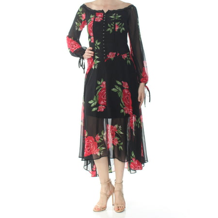 DISNEY Womens Black Sheer Floral Off Shoulder Midi Evening Dress  Size: XS