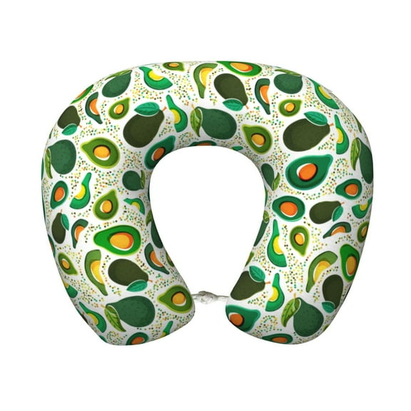 Xecao Green Avocado (2) Print Memory Foam Cervical Neck Pillow Versatile U-Shaped Pillows for Home,Office,Camping,Travelling,Soft Washable Cover