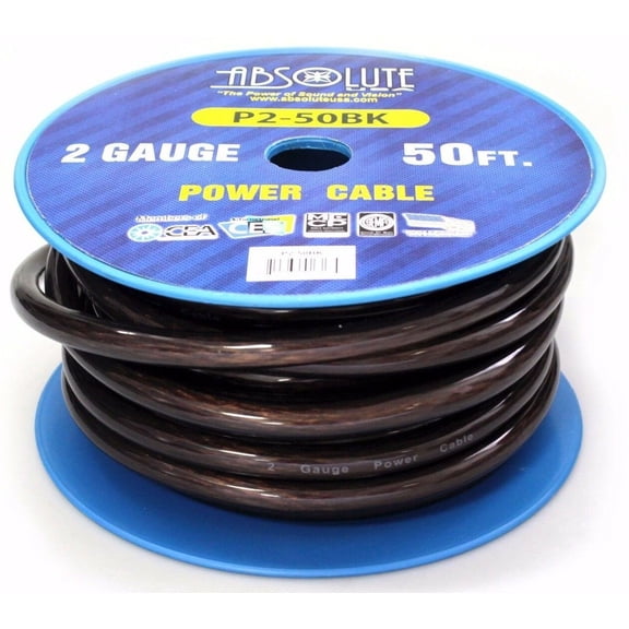 ABSOLUTE PREMIUM 2 GAUGE 50' PRIMARY MARINE, CAR AUDIO BATTERY POWER CABLE BLACK