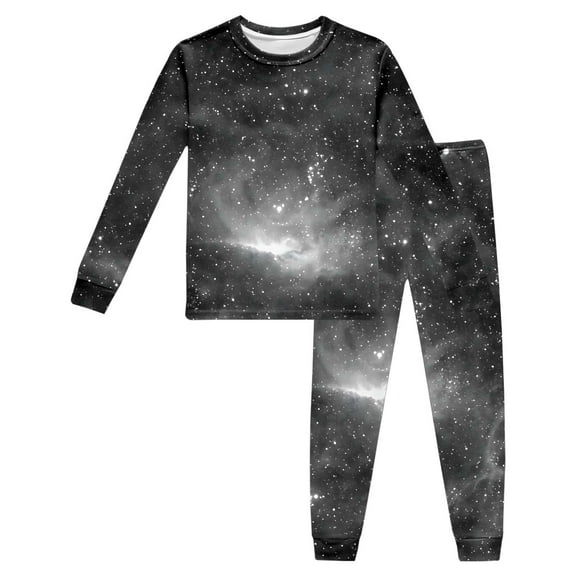 HAYIMI Children Outfit Sets Long Sleeved Space Star Printed O-Neck Home Wear Tops Pants Suit Casual Wear Versatile Summer Solid Color Clothes Sets for Kids