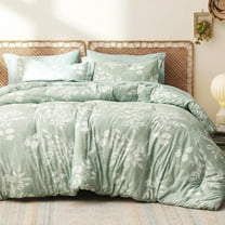 King Comforter Set - 7 Pieces Sage Green Floral Bedding Sets King Bed in a Bag with Botanical Flowers Comforter, Sheets, Pillowcases & Shams