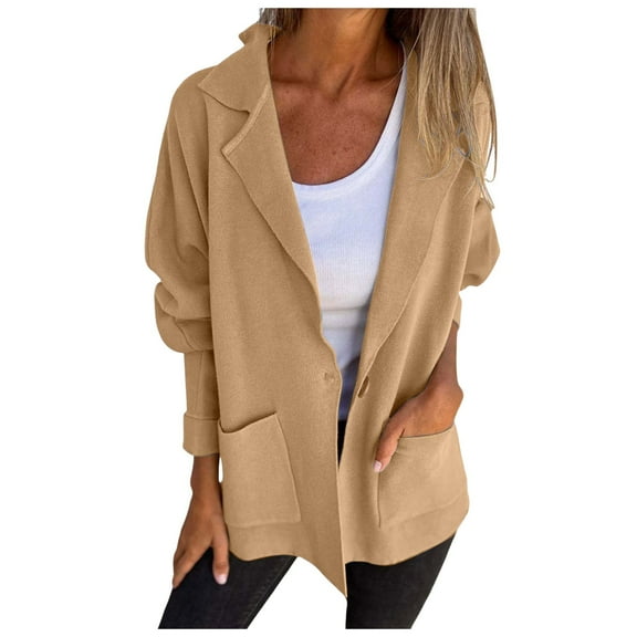 YDFCWXW Blazers for Womens Open Front Cardigan Coat Fall Long Sleeve Lightweight Sweater Dressy Lady Jacket with Pockets Yellow, S