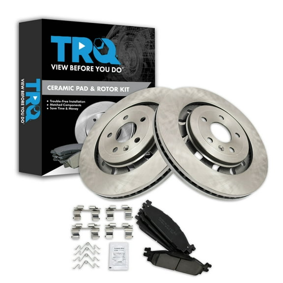 TRQ Front Brake Pad & Rotor Kit Brake Pads Brake Rotor Ceramic Fits Select 2015-2019 Ford Explorer 2012 Lincoln MKS 2013-2019 MKT