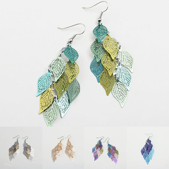 AYYUFE 1 Pair Lady Earrings Leaf Shape Long Exquisite Creative Drop Earrings for Prom