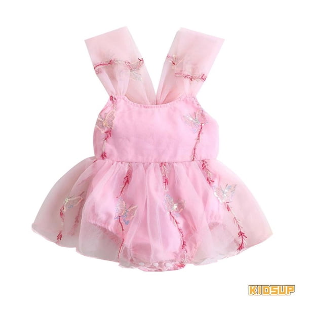 Mameluco KIDSUP-Baby Girls , Bordado Sin Mangas Mariposa Tul Patchwork Body Ropa De Verano