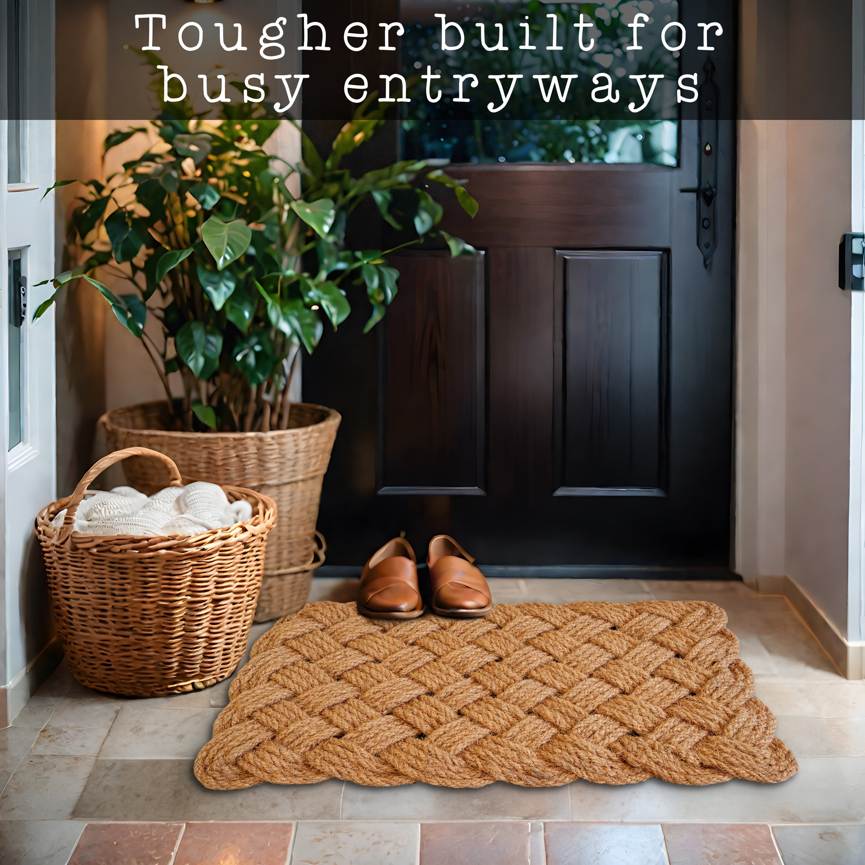 MAINEVENT Braided Rope Doormat 30x17 Inch, Nautical Outdoor Woven Rope Welcome Mat