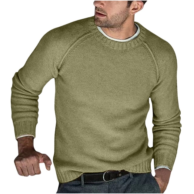 Rbaofujie Chandails d'Automne pour Hommes en Tricot, Chandail à Col Rond, Chandail Décontracté Uni, Chandail de Base, Chandail Kaki, Chandails d'Automne