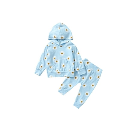 

Canis Toddler Girl Winter Clothes Daisy Flower Hoodie Pullover Top Sweatshirts Long Pants Baby Tracksuit