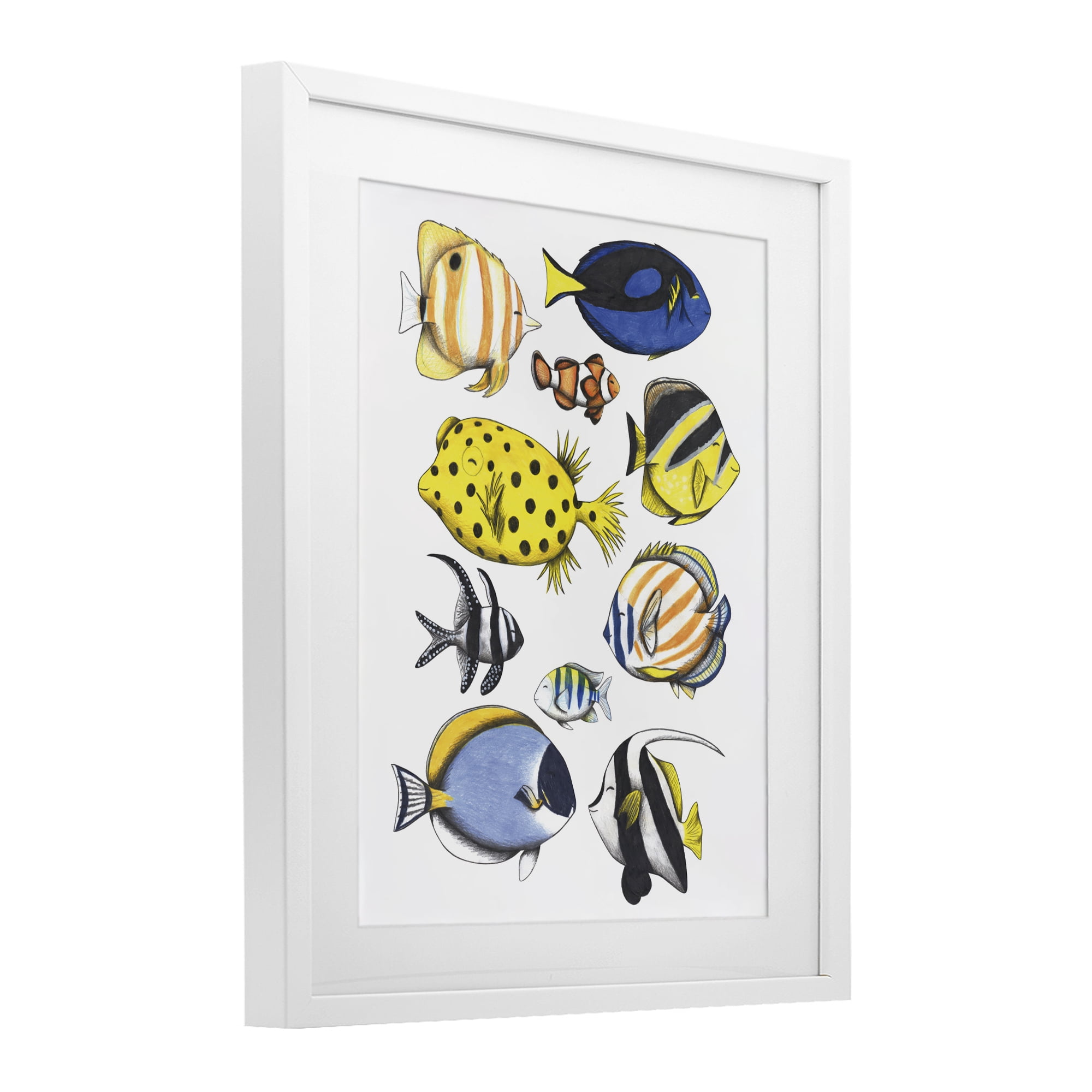 Stupell Industries Aquatic Fishes Collection White Framed Print Under Glass, design by Cecilia Battaini