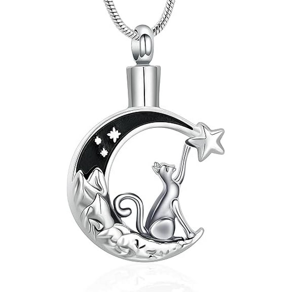 Cat In The Moon Cremation Necklace for Ashes Pet Ashes Keepsake Urn Jewelry for Ashes Stainless Steel Pendant Funeral Keepsake Loved Ones