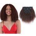 thumbnail image 1 of Clip en extensiones de cabello humano liso y rizado con clip para extensiones de cabello virgen humano Yaki afroamericano de 10 a 24 pulgadas, 7 piezas (2.82 oz, 10 pulgadas, marrón), 1 of 4