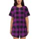 thumbnail image 1 of Balery Purple Black Plaid Conjunto de Pijama para Mujer con Estampado, Dos Piezas de Manga Corta y Shorts, Ropa de Dormir Suave con Cuello Redondo y Bolsillos-4X-Large, 1 of 6