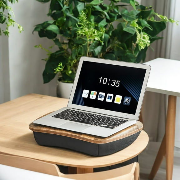 Portable Lap Desk,  Rustic Brown, Bed Tray with Handle & Cushion, Laptop Table for Comfort.