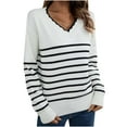 thumbnail image 2 of Amidoa White Womens Sweaters V-Neck Workout Long Sleeve Striped Light Workout Sweaters Womens Cardigan Sweaters M, 2 of 9