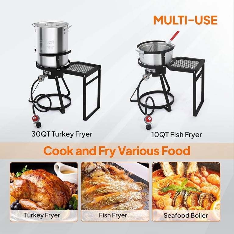 fish cooker accessories ROVSUN 10Qt Fryer Pot with 55,000 BTU Propane Burner, 6.7Qt Strainer Basket, Thermometer & Lid, Aluminum Pot for Fish Chicken Wings, Seafood Frying & Outdoor Backyard Cooking: Home & Kitchen and parties by the lake 13.8-Inch-Deep Fryer Accessories at