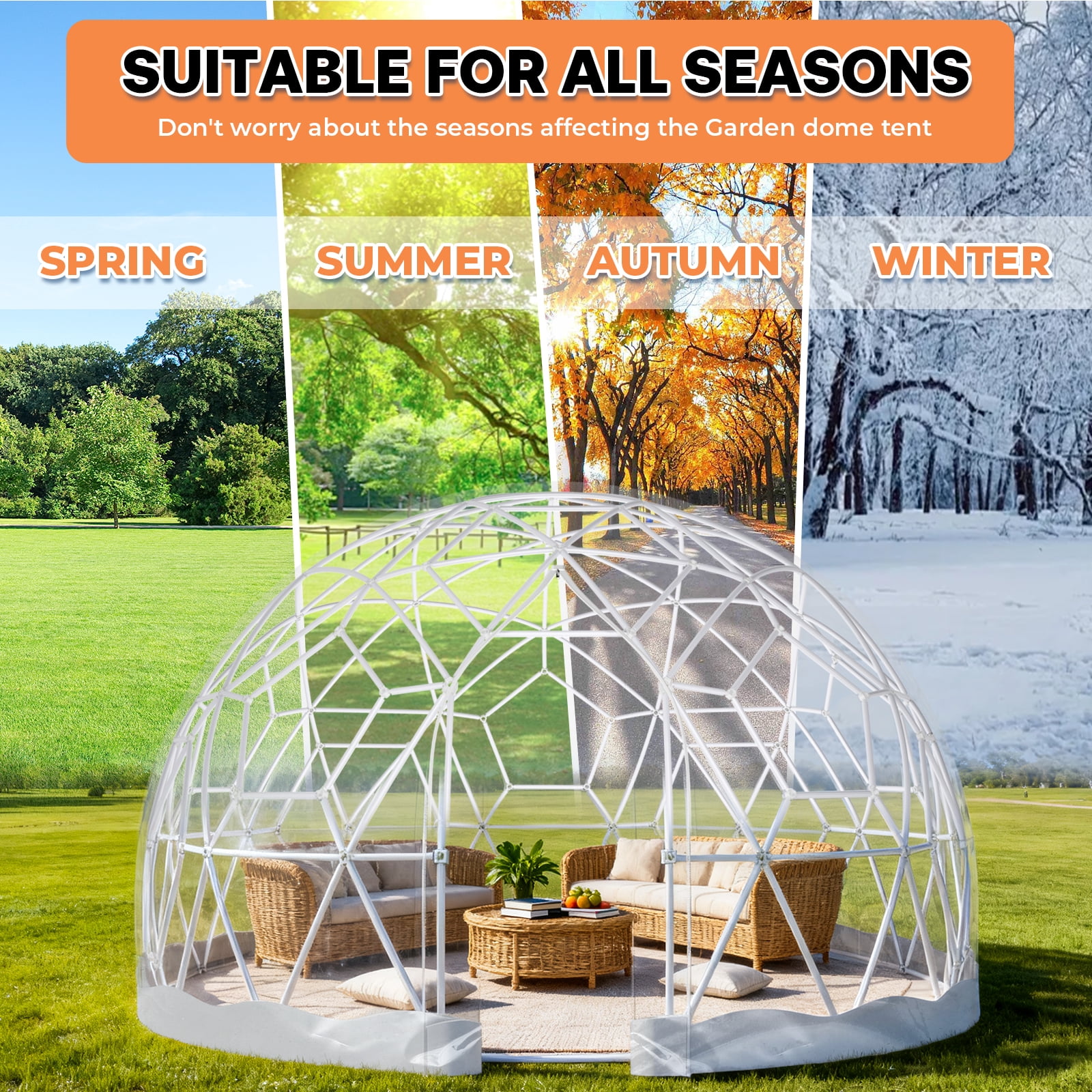 Esheno White Transparent Garden Dome 12x7.2 ft Weatherproof PVC Bubble Tent Outdoor Backyard Party Greenhouse