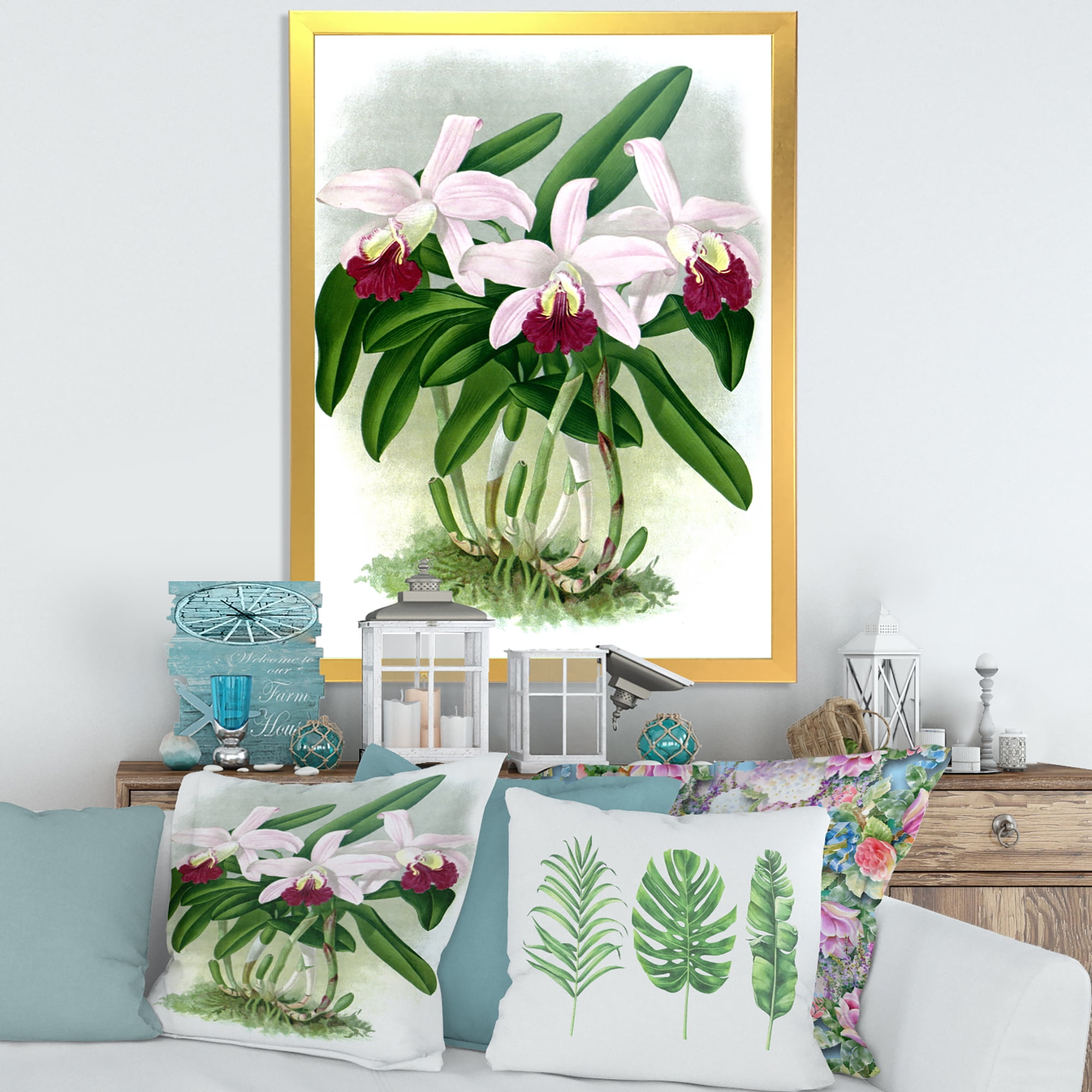 Designart 'White Vintage Orchid Flower I' Traditional Framed Art Print