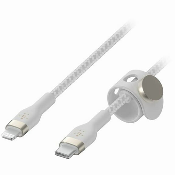 2 m USB C to Lightning Braid Silicone Male Cable, White