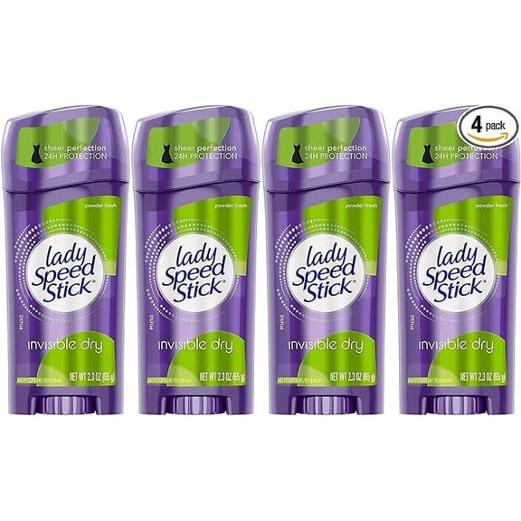 Lady Speed Stick Invisible Dry Antiperspirant & Deodorant, Powder Fresh - 2.3 oz - 4 pk