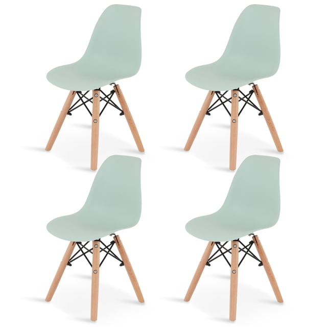 Sillas Infantiles para Niños con Asiento Ergonomico de Plastico y Estructura de Madera Diseño Tipo Eames - Sillas Preescolar Estilo Moderno con Soporte de Acero Set 4 Piezas