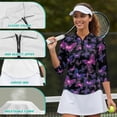 thumbnail image 6 of Uorisanigo Purple Butterfly Women's Golf Top Breathable Polyester Spandex Fabric Moisture Wicking Tennis Activewear Soft Stylish Outing Wear with Zipper 3/4 Sleeve Pullover Size M, 6 of 7