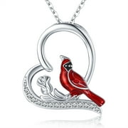 Coachuhhar Cardinal Necklace Jewelry 925 Sterling Silver Red Bird Pendant Necklace Memorial Gifts for Women Friends